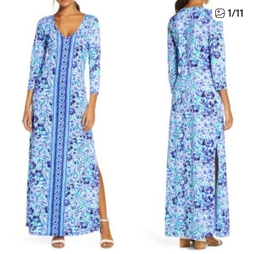 Lilly Pulitzer blue floral caftan, size 2